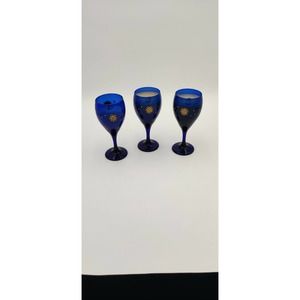 Rare 3 Cobalt Blue Glass Wine Steamed Glasses.